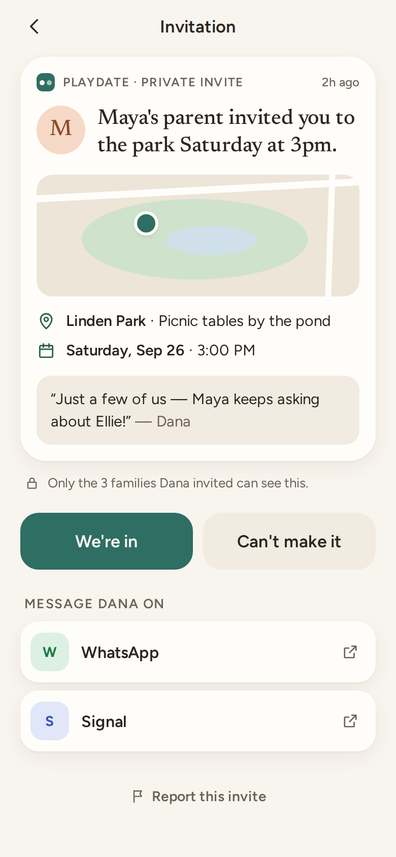 A private playdate invite